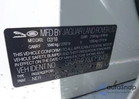 2018 Jaguar Xe from USA, damaged, VIN SAJAR4FX8JCP38409